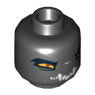 Minifig Head Wilhurt, Wolf with Orange Eyes and White Fangs, Wide Eyes / Narrow Eyes Print Black