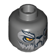 Minifig Head Wakz, Dual Sided, Wolf with Yellow Eyes, Fur, Eyebrows, Fangs, Closed Mouth / Open Mouth Print [Hollow Stud] Dunkelblaugrau