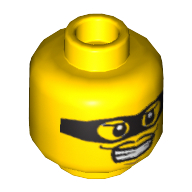 Minifig Head Black Mask and Thin Moustache Print [Hollow Stud] Gelb