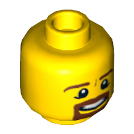 Minifig Head, Brown Beard and Eyebrows, Goatee, Pupils, Teeth Print Yellow