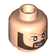 Minifig Head Dark Ninja, Beard Brown Angular, White Eyes, Angry Print [Hollow Stud] Light Nougat