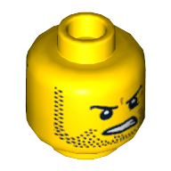Minifig Head Billy Starbeam, Dual Sided, Beard Stubble, Determined / Breathing Apparatus Print [Hollow Stud] Gelb