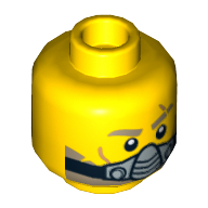Minifig Head Chuck Stonebreaker, Light Brown Eyebrows and Beard, Scar, Open Mouth with Teeth / Breathing Apparatus Print Gelb