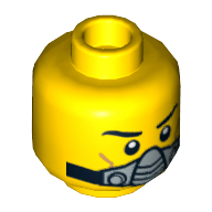 Minifig Head Jack Fireblade, Dual Sided, Eyebrows, Cheek Lines, Smile / Breathing Apparatus Print [Hollow Stud] Yellow