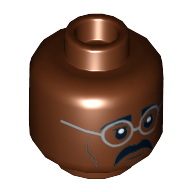 Minifig Head Baxter Stockman, Dual Sided, Glasses with Silver Frame, Moustache, Closed Mouth / Open Mouth Bared Teeth Print [Hollow Stud] Reddish Brown