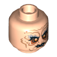Minifig Head Yazneg, Gray Eyebrows, Orange Eyes, Dark Orange Facial Lines, Broken Teeth Print [Hollow Stud] Hellnougat