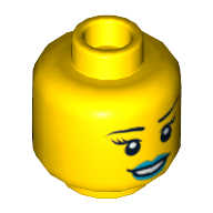 Minifig Head Ashlee Starstrider, Eyelashes, Blue Lips, Smile / Breathing Apparatus Print [Hollow Stud] Gelb