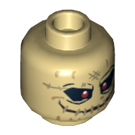 Minifig Head Scarecrow, Red Eyes and Stitched Mouth Print [Hollow Stud] Tan