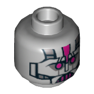Minifig Head Kraang, Magenta Robot Eyes and Mouth, Metal Plates Print [Hollow Stud] Light Bluish Gray