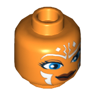 Minifig Head Ahsoka Tano, Dual Sided, Blue Eyes, Smile / Angry Print [Hollow Stud] Orange