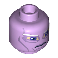 Minifig Head Umbaran Soldier, Large Purple Eyes and White Eyebrows Print [Hollow Stud] Lavendel