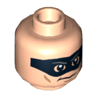 Minifig Head Lone Ranger, Black Eyemask, Smirk Print [Hollow Stud] Light Nougat