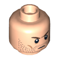 Minifig Head Cavalry Soldier / Kyle, Beard Stubble, Brown Angry Eyebrows, White Pupils Print [Hollow Stud] Hellnougat