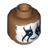 Minifig Head Tonto, Dual Sided, Face Paint, Smiling / Mouth Open Scared Print [Hollow Stud] Medium Nougat