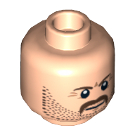 Minifig Head Dan Reid, Beard Stubble, Moustache, Brown Eyebrows Print [Hollow Stud] Hellnougat