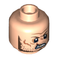 Minifig Head Butch Cavendish, Dual Sided, Scars and Gold Tooth, Crooked Smile, Clean Shaven / Angry, Stubble Print [Hollow Stud] Hellnougat