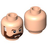 Minifig Head Latham Cole, Beard Full Brown with Graying Temples and Wrinkles Print [Hollow Stud] Light Nougat