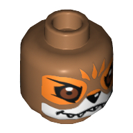 Minifig Head Furty, Dual Sided, Fox with White and Orange Face Details Smile / Grim Print [Hollow Stud] Medium Nougat