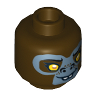 Minifig Head G'Loona, Dual Sided, Gorilla with Yellow Eyes, Protruding Front Teeth and Gray Face Happy / Sad Print [Hollow Stud] Dark Brown