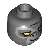 Minifig Head Grumlo, Dual Sided, Gorilla with Yellow Eyes and Gray Face Closed Mouth / Crooked Smile Print [Hollow Stud] Dunkelblaugrau