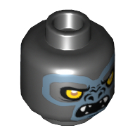 Minifig Head Gorzan, Gorilla with Yellow Eyes, Fangs and Gray Face, Closed Mouth / Open Mouth Print Schwarz