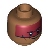 Minifig Head Red Knee, Dark Red Face Paint Determined / Scared Print Mittelnougat