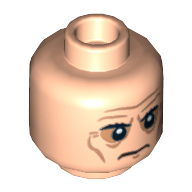 Minifig Head Mandarin, Dual Sided, Sunken Eyes, Eyebrows, Wrinkles, Frown / Angry Print [Hollow Stud] Light Nougat