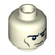 Minifig Head Extremis Soldier, Dual Sided, Eyebrows, Gray Wrinkles, Determined / Angry with Red Eyes and Protruding Veins Print [Hollow Stud] Nachtleuchtend Weiß