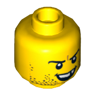 Minifig Head Knight, Dual Sided, Stubble and Missing Tooth Print [Hollow Stud] Yellow