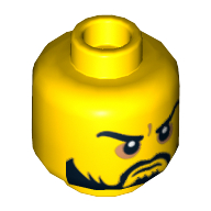 Minifig Head Karlof / Pirate / Knight, Beard, Moustache, Arched Eyebrows, White Pupils, Grim Mouth Print [Hollow Stud] Yellow