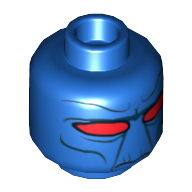 Minifig Head Cad Bane, Narrow Set Red Eyes and Black Facial Features Print Blau