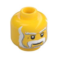 Minifig Head King / Santa, Beard Gray and White Full, Thick Moustache and Eyebrows Print Gelb