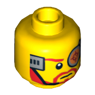 Minifig Head Max Solarflare, Dual Sided, Cyborg Eyepiece, Beard, Determined / Breathing Apparatus Print [Hollow Stud] Gelb