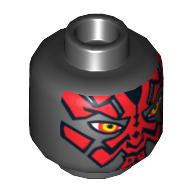 Minifig Head Darth Maul, Red Face and Narrowed Eyes Print Black