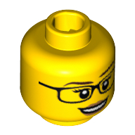 Minifig Head Scientist, Glasses, White Pupils, Eyelashes, Peach Lips, Smiling [Hollow Stud] Yellow