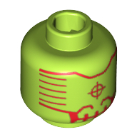 Minifig Head Evil Mech, Red HUD Print [Hollow Stud] Lime