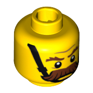 Minifig Head Constable, Brown Bushy Moustache, Brown Eyebrows and Chin Strap Print [Hollow Stud] Gelb