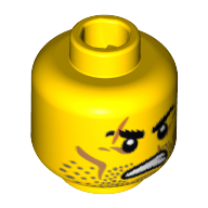 Minifig Head Barbarian, Beard Stubble, Scars over Right Eyebrow and Mouth, Angry Print Gelb