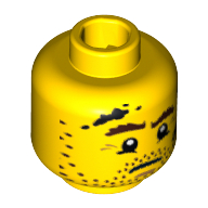 Minifig Head Welder, Stubbly Beard, Brown Eyebrows and Black Stains Print [Hollow Stud] Gelb