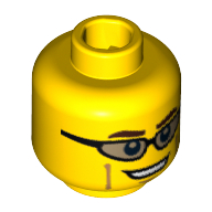 Minifig Head Mountain Climber, Trans-Brown Sunglasses, Dark Brown Eyebrows and Cheek Lines Print [Hollow Stud] Yellow