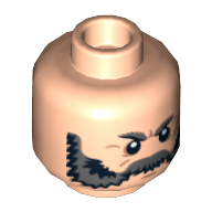Minifig Head Ray, Beard Gray Bushy Eyebrows, White Pupils, Scar Print [Hollow Stud] Light Nougat
