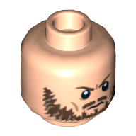Minifig Head Frank, Beard Reddish Brown, Furrowed Brow Print [Hollow Stud] Hellnougat