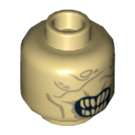 Minifig Head Mouth of Sauron, Wrinkles, Mouth with Pointed Teeth Print [Hollow Stud] Tan