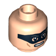 Minifig Head Lone Ranger, Black Eyemask with Dirt Stain, Clenched Teeth Print [Hollow Stud] Hellnougat