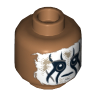 Minifig Head Tonto, Dual Sided, Face Paint, Neutral / Mouth Open Frown Print [Hollow Stud] Medium Nougat