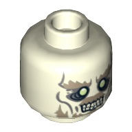Minifig Head King of the Dead, Dual Sided, Ghost with Glowing Eyes and Moustache, Bottom Teeth / Top and Bottom Teeth Print [Hollow Stud] Nachtleuchtend Weiß