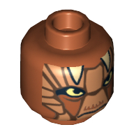 Minifig Head Nikto Guard, Dark Tan Features and White Horns Print [Hollow Stud] Dunkelorange