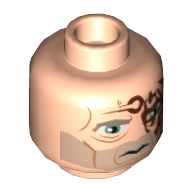Minifig Head Obi-Wan Kenobi, Blue Eyes, Tribal Tattoo, Stubble and Scars Print [Hollow Stud] Light Nougat