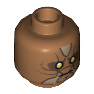 Minifig Head Jedi, Zabrak with Orange Eyes and Dark Tan Markings Print [Hollow Stud] Medium Nougat