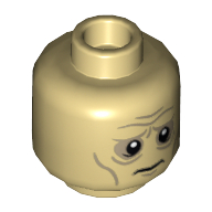 Minifig Head Wormtongue, Dual Sided, Wrinkles and Sunken Eyes Worried / Angry Print [Hollow Stud] Beige